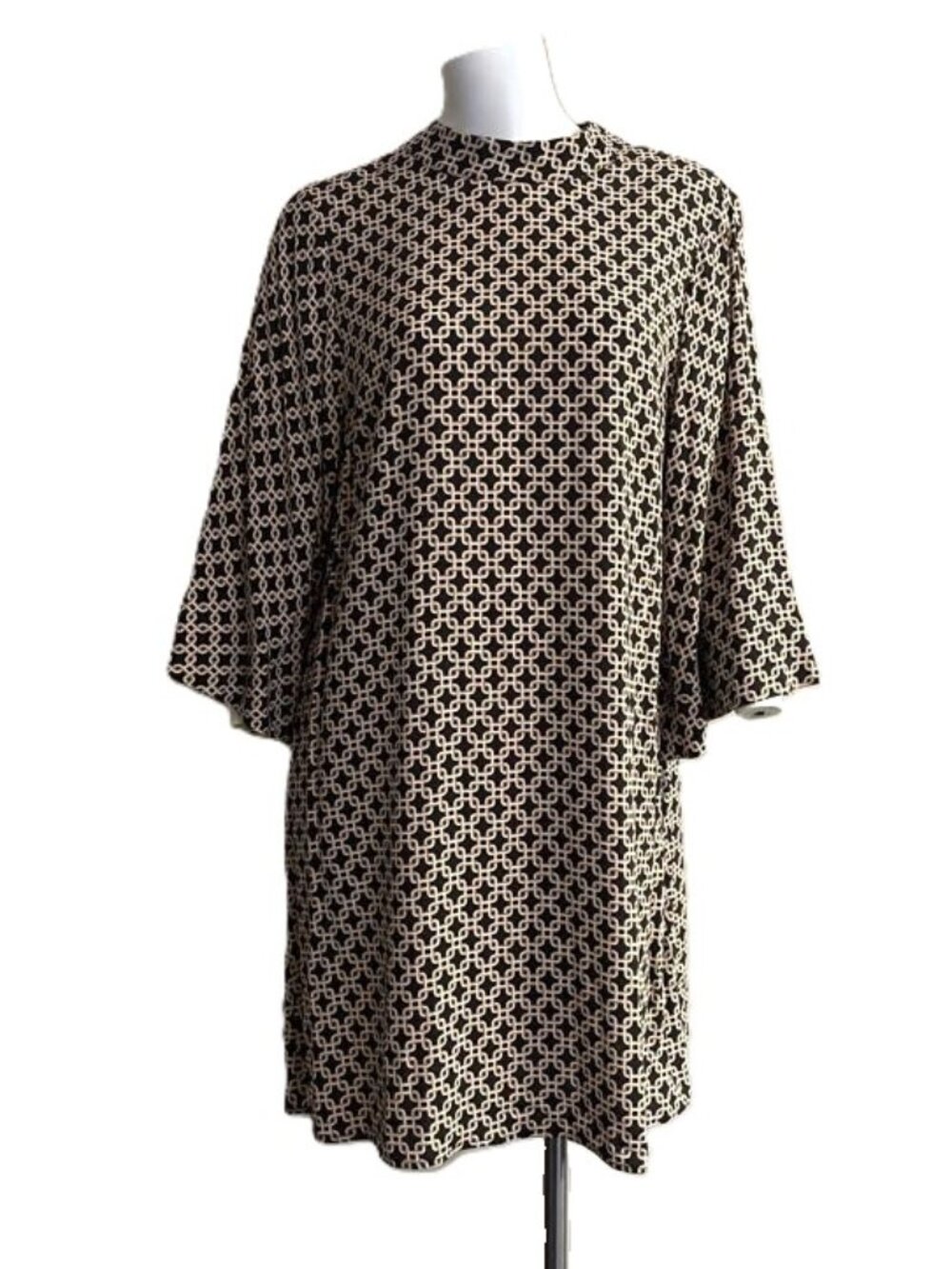Richard Allan x H&M Geometric Mock Neck Boho Bell Sleeve Dress Sz 8 Groovy Mod